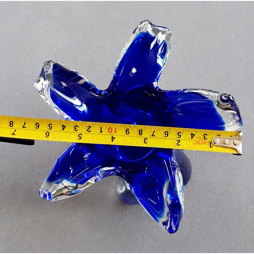 Vintage Czech Chřibská Josef Hospodka Style Cobalt Blue Art Glass Ruffled Vase